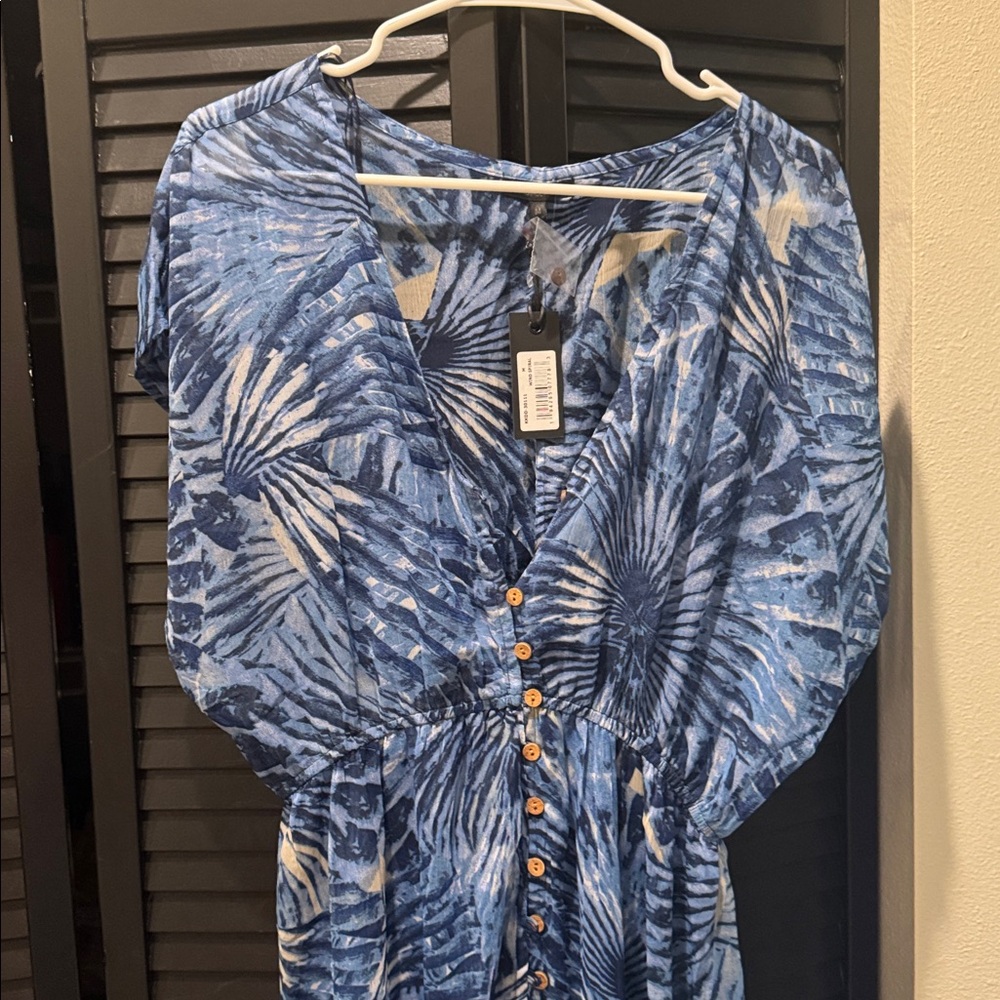 Kendall & Kylie Blue Tropical Beach Cover Up Maxi Dress NWT Medium